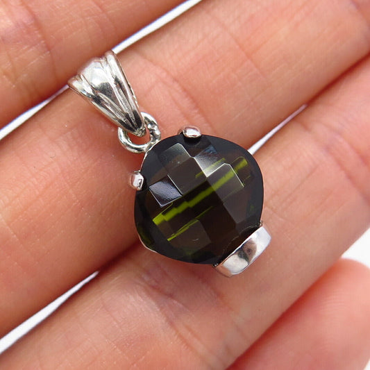 925 Sterling Silver Checkered Olive-Tone Glass Pendant