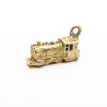 925 Sterling Silver 2-Tone Vintage Locomotive Design Charm Pendant