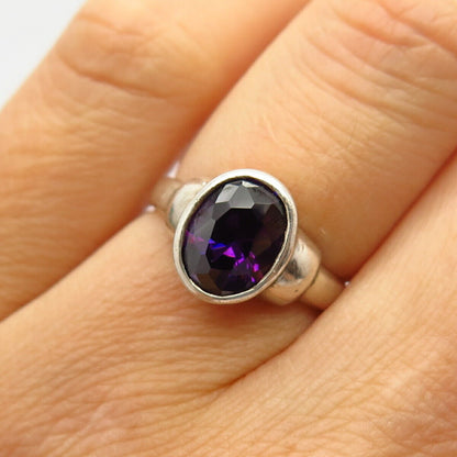 925 Sterling Silver Amethyst-Tone C Z Ring Size 5 3/4