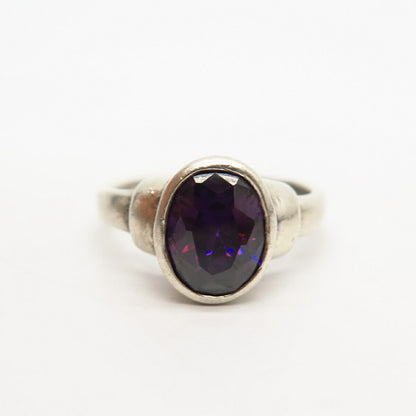 925 Sterling Silver Amethyst-Tone C Z Ring Size 5 3/4