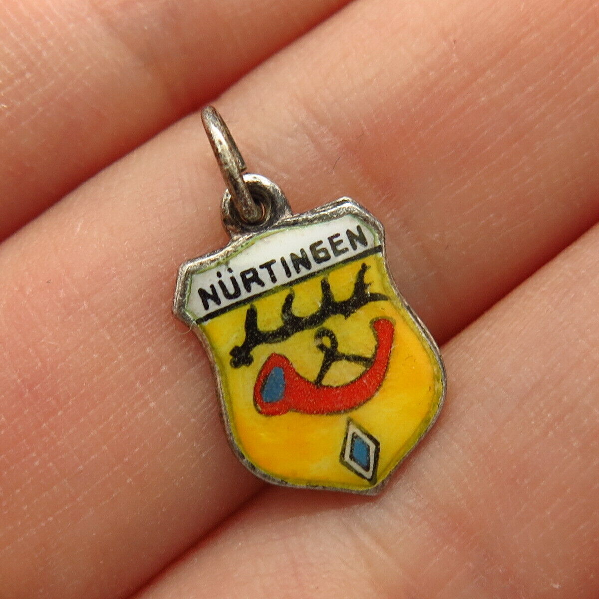 835 Silver Vintage Enamel "Nürtingen Germany" Coat of Arms Charm Pendant