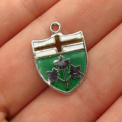 925 Sterling Silver Vintage Enamel "Ontario Canada" Coat of Arms Charm Pendant