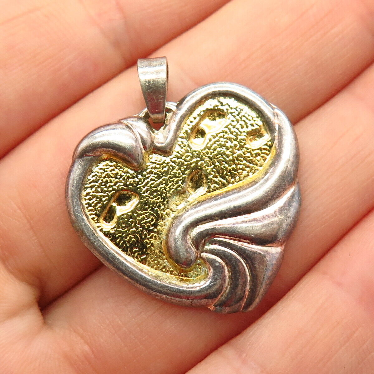 925 Sterling Silver 2-Tone Vintage Gorham Foot Prints Prayer Heart Pendant