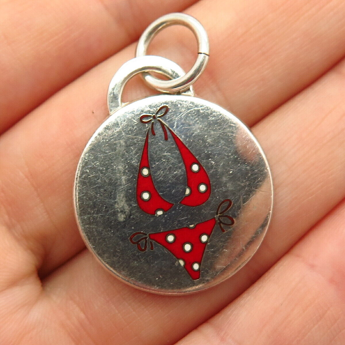 925 Sterling Silver Vintage Enamel Swimsuit Design Pendant