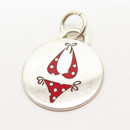 925 Sterling Silver Vintage Enamel Swimsuit Design Pendant