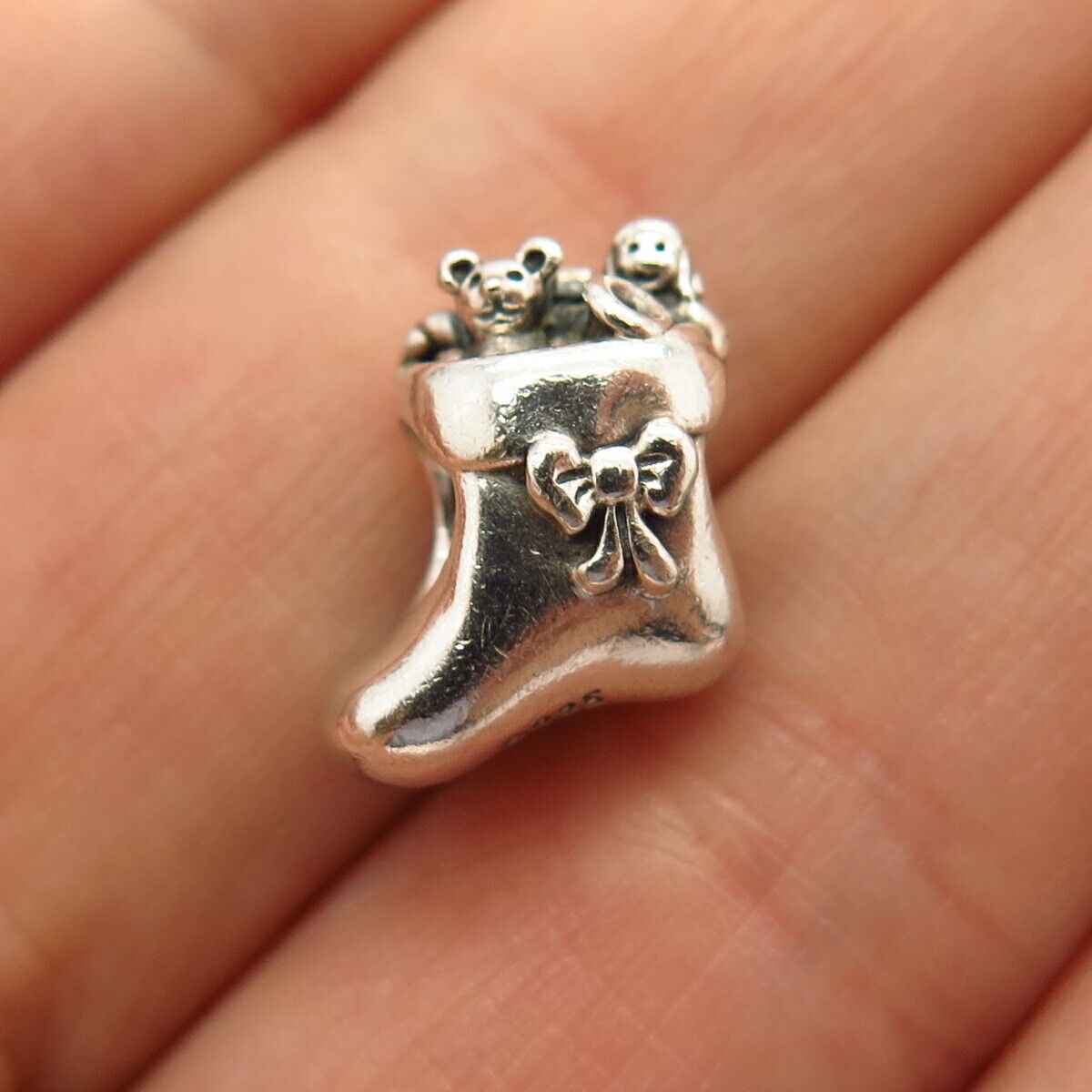 925 Sterling Silver Pandora Christmas Sock / Keepsake Bead Charm