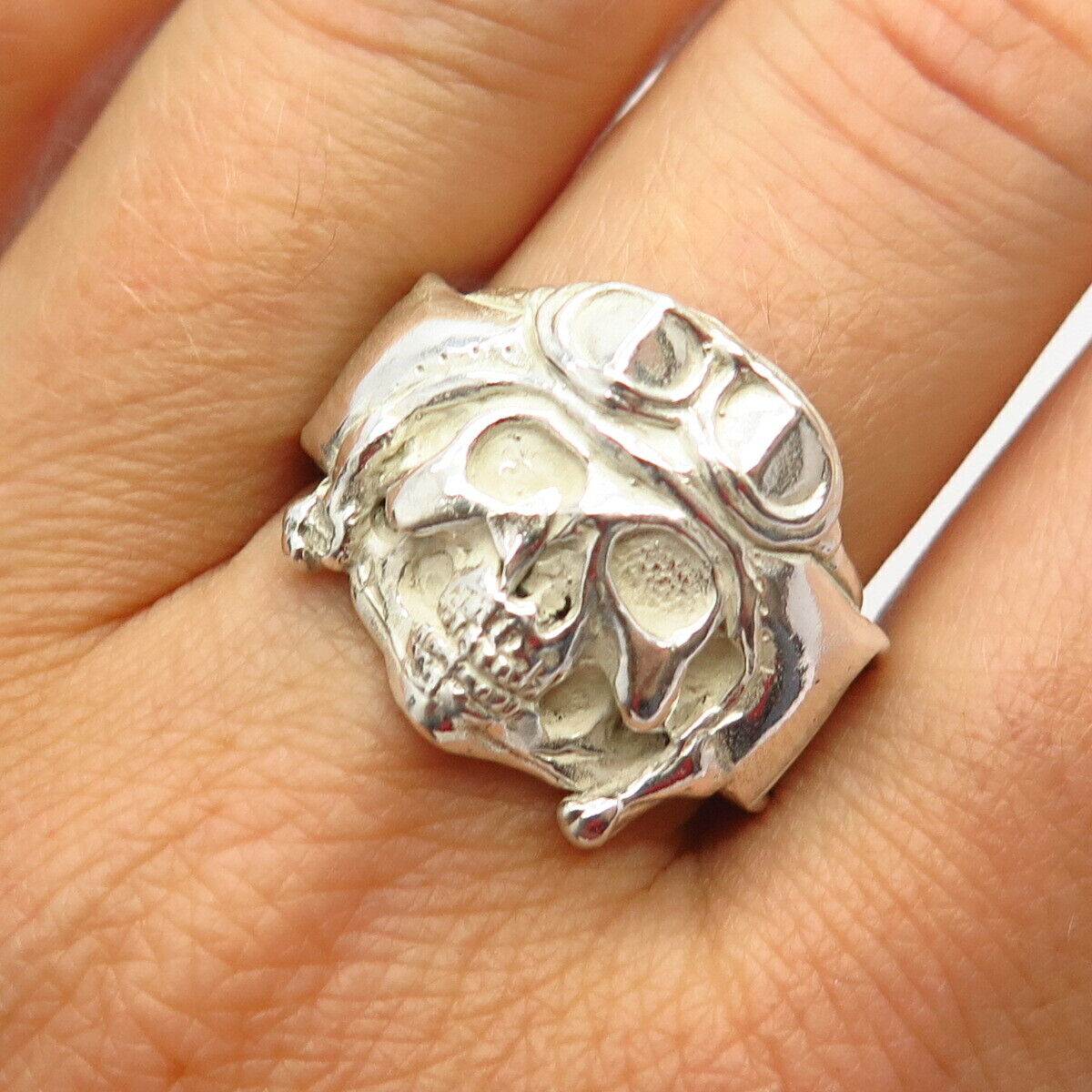 925 Sterling Silver Vintage Skull Design Wide Biker Ring Size 10 1/4