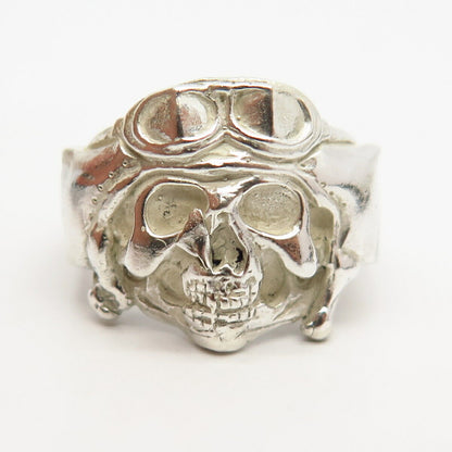 925 Sterling Silver Vintage Skull Design Wide Biker Ring Size 10 1/4