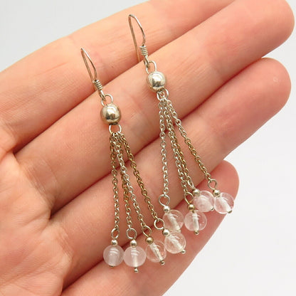 925 Sterling Silver 2-Tone Clear Quartz Chain Long Drop Earrings