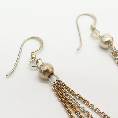 925 Sterling Silver 2-Tone Clear Quartz Chain Long Drop Earrings