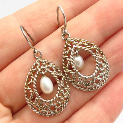 925 Sterling Silver Real Pearl Teardrop Dangling Earrings