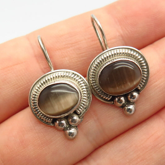 925 Sterling Silver Vintage Mexico Tiger Eye Imitation Earrings