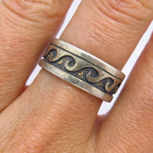 925 Sterling Silver Shube Tribal Water Pattern Band Ring Size 7