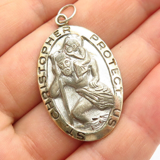 925 Sterling Silver 2-Tone Vintage St. Christopher Religious Pendant