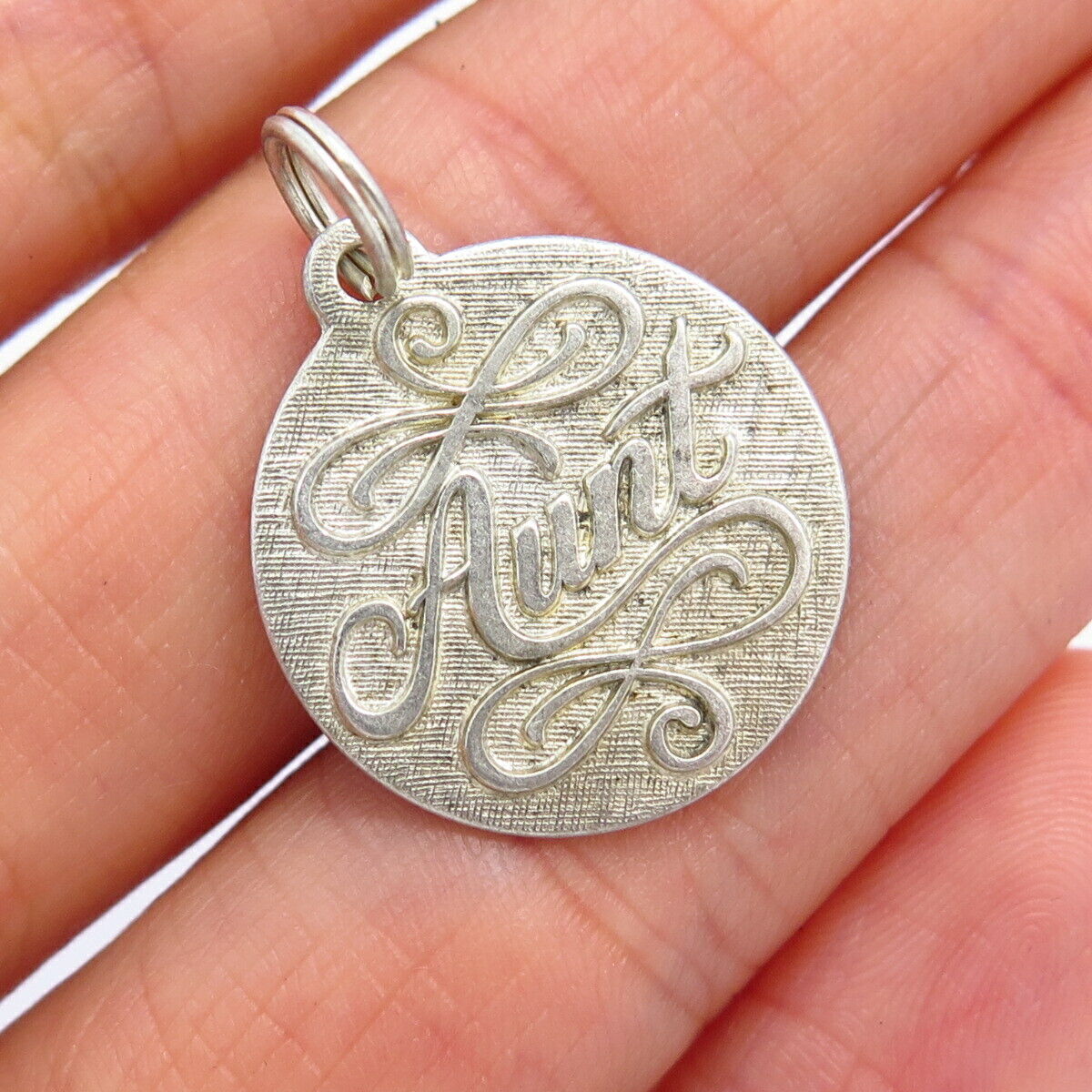 925 Sterling Silver "Aunt" Swirl Design Textured Round Pendant