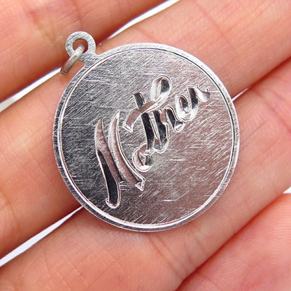 925 Sterling Silver Vintage "Mother" Satin Finish Round Pendant