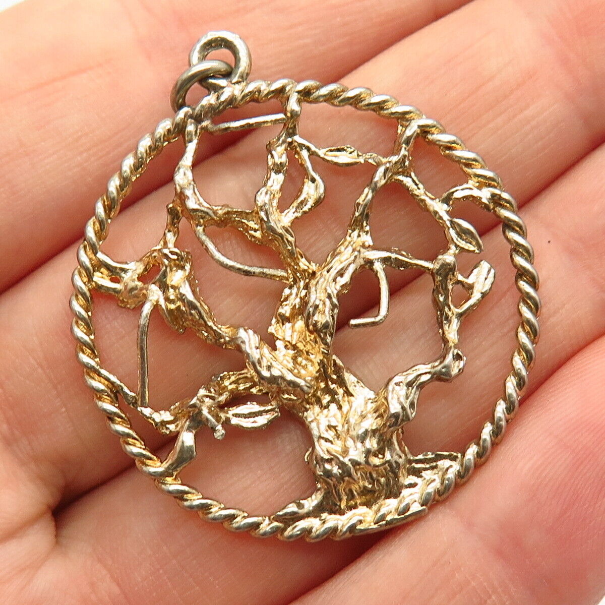 925 Sterling Silver Gold Plated Vintage Tree of Life Design Pendant