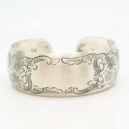 925 Sterling Silver Antique S. Kirk & Son Floral Wide Cuff Bracelet 6 3/4"