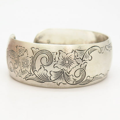 925 Sterling Silver Antique S. Kirk & Son Floral Wide Cuff Bracelet 6 3/4"