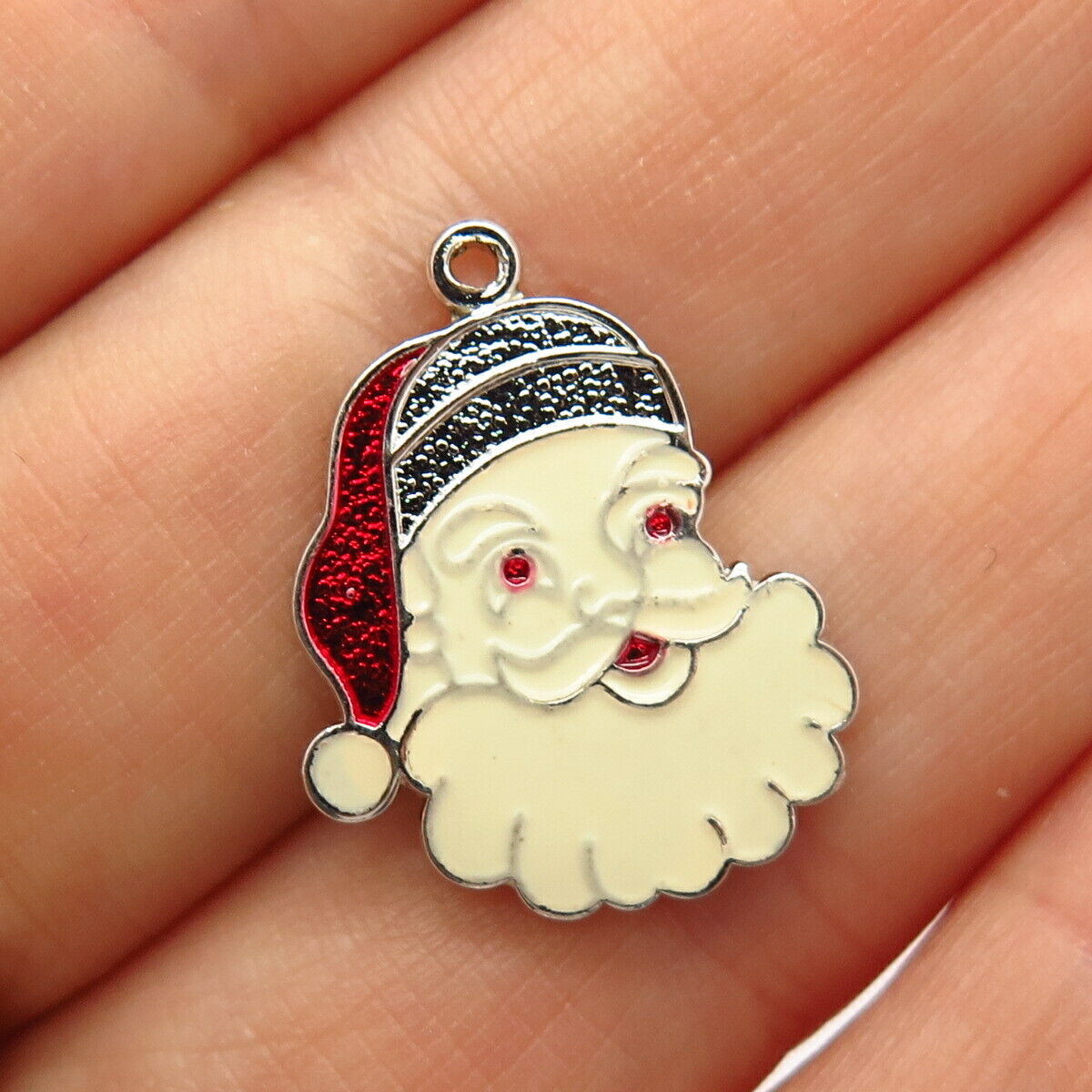 925 Sterling Silver Vintage Enamel Santa Claus Design Charm Pendant