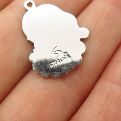 925 Sterling Silver Vintage Enamel Santa Claus Design Charm Pendant