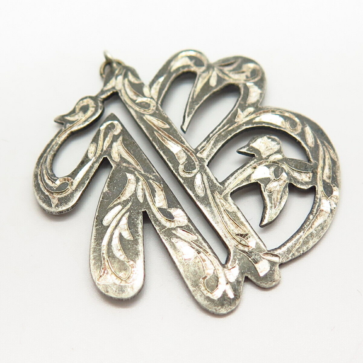 925 Sterling Silver Vintage Etched Chinese Fortune Pendant