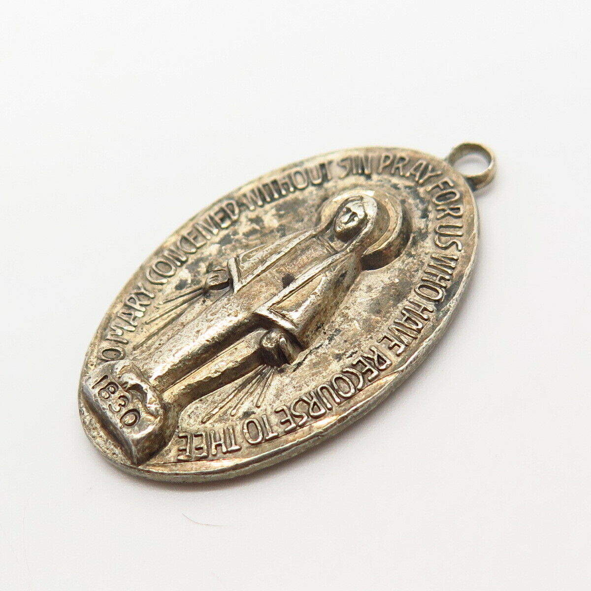 925 Sterling Silver Vintage St. Mary Miraculous Medal Religious Pendant