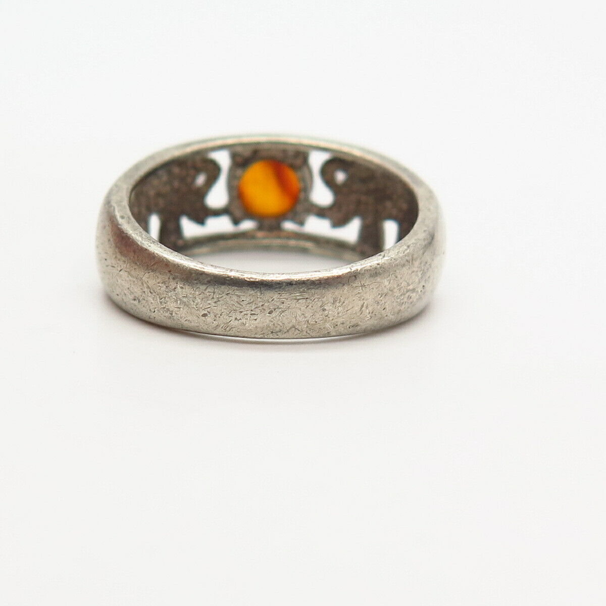 925 Sterling Silver Real Amber & C Z Elephant Design Ring Size 5 3/4