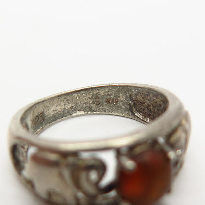 925 Sterling Silver Real Amber & C Z Elephant Design Ring Size 5 3/4