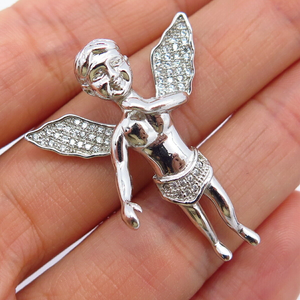 925 Sterling Silver C Z Angel Design Slide Pendant