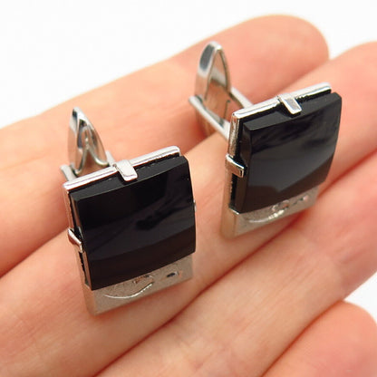 925 Sterling Silver Vintage Real Black Onyx Gem Cufflinks