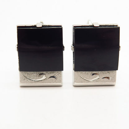 925 Sterling Silver Vintage Real Black Onyx Gem Cufflinks