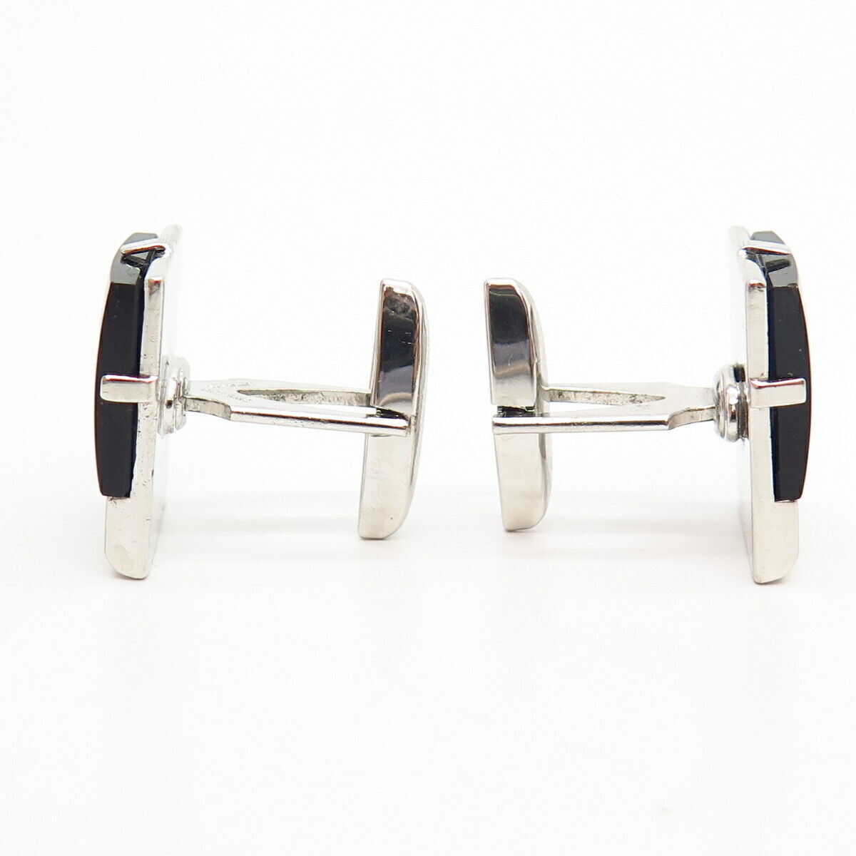 925 Sterling Silver Vintage Real Black Onyx Gem Cufflinks