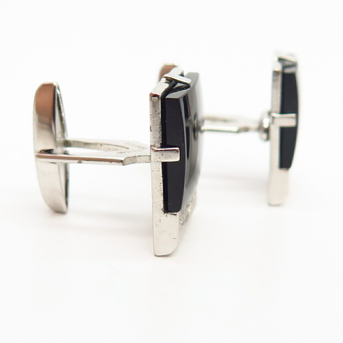 925 Sterling Silver Vintage Real Black Onyx Gem Cufflinks