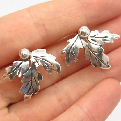 925 Sterling Silver Vintage Oak Leaf Design Screw Back Earrings