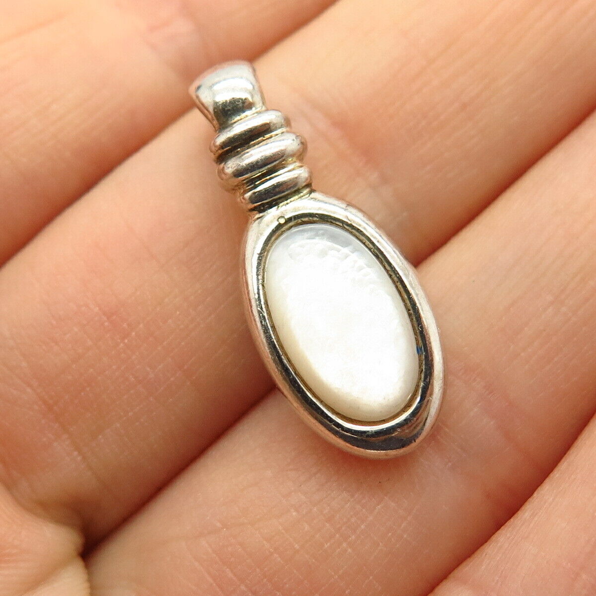 925 Sterling Silver Real Mother-of-Pearl Slide Pendant