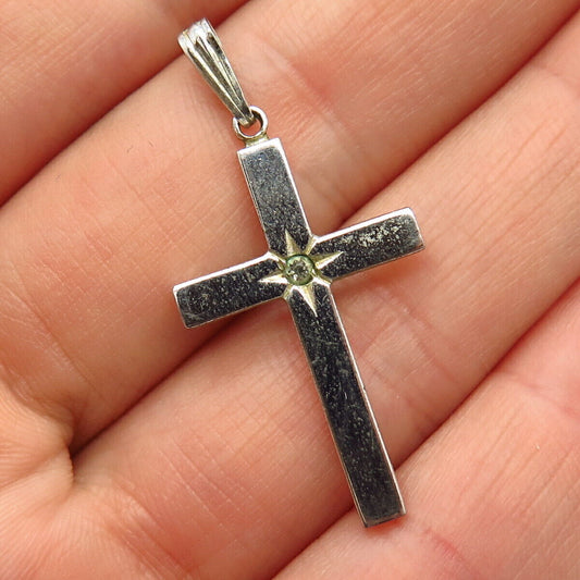 925 Sterling Silver Vintage Theda C Z Cross Pendant