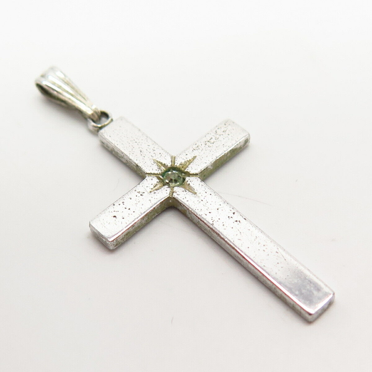 925 Sterling Silver Vintage Theda C Z Cross Pendant