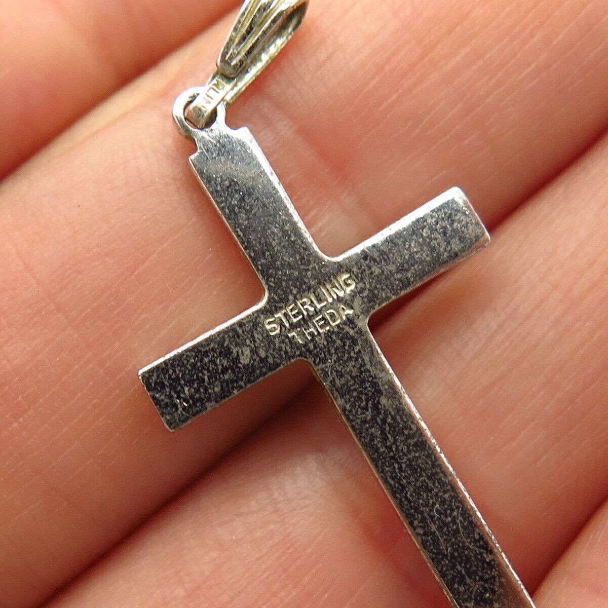 925 Sterling Silver Vintage Theda C Z Cross Pendant