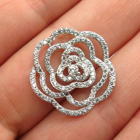 925 Sterling Silver C Z Floral Design Slide Pendant