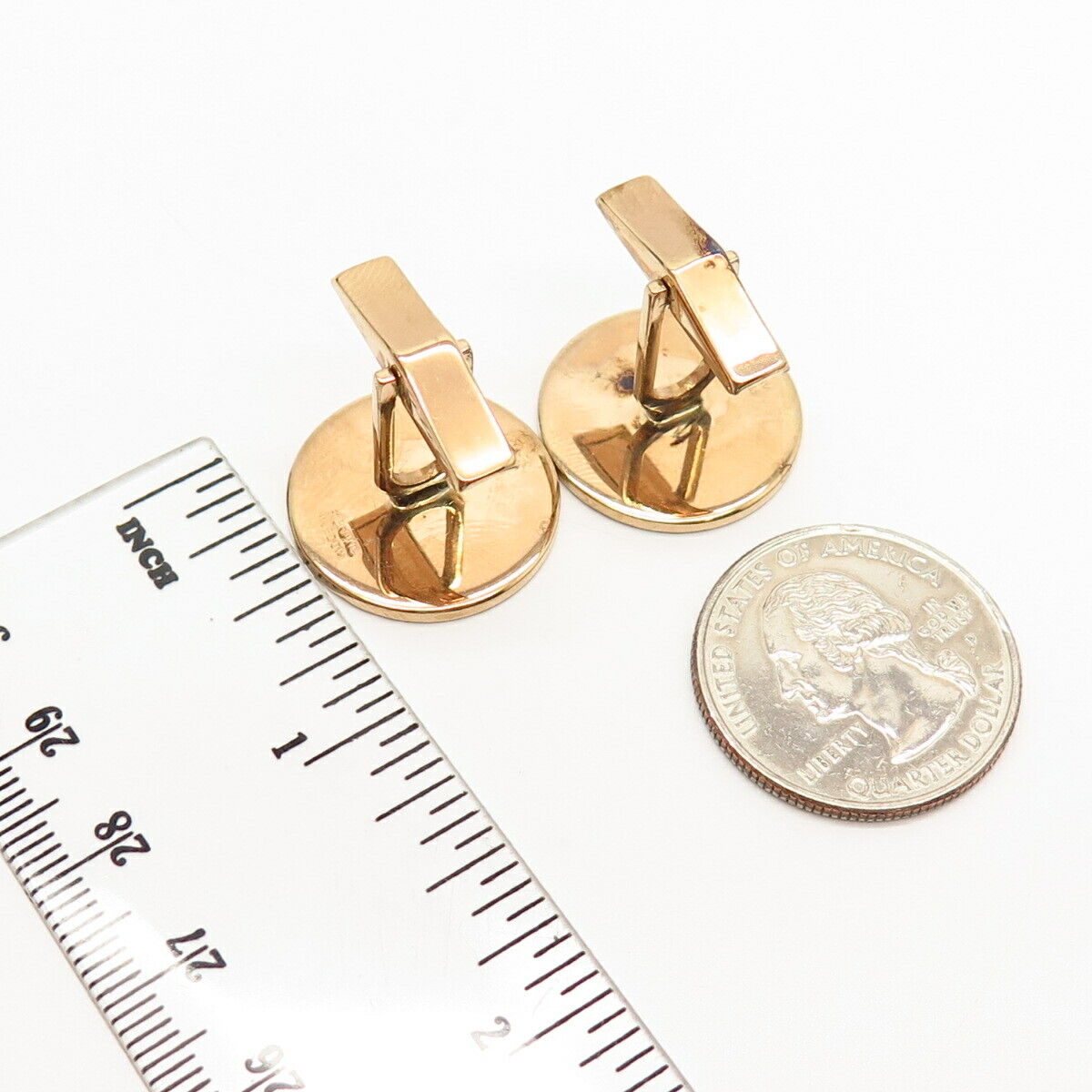 925 Sterling Gold Plated Vintage Harvey Avedon Satin Finish Round Cufflinks