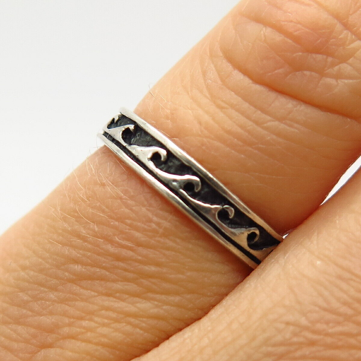 925 Sterling Silver Tribal Water Pattern Adjustable Band Ring Size 5