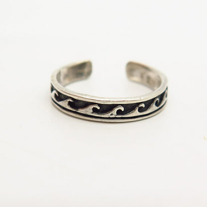 925 Sterling Silver Tribal Water Pattern Adjustable Band Ring Size 5