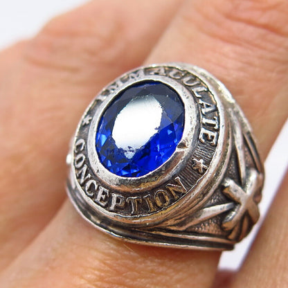 925 Sterling Silver Vintage 1974 Glass "Immaculate Conception" Ring Size 6 3/4