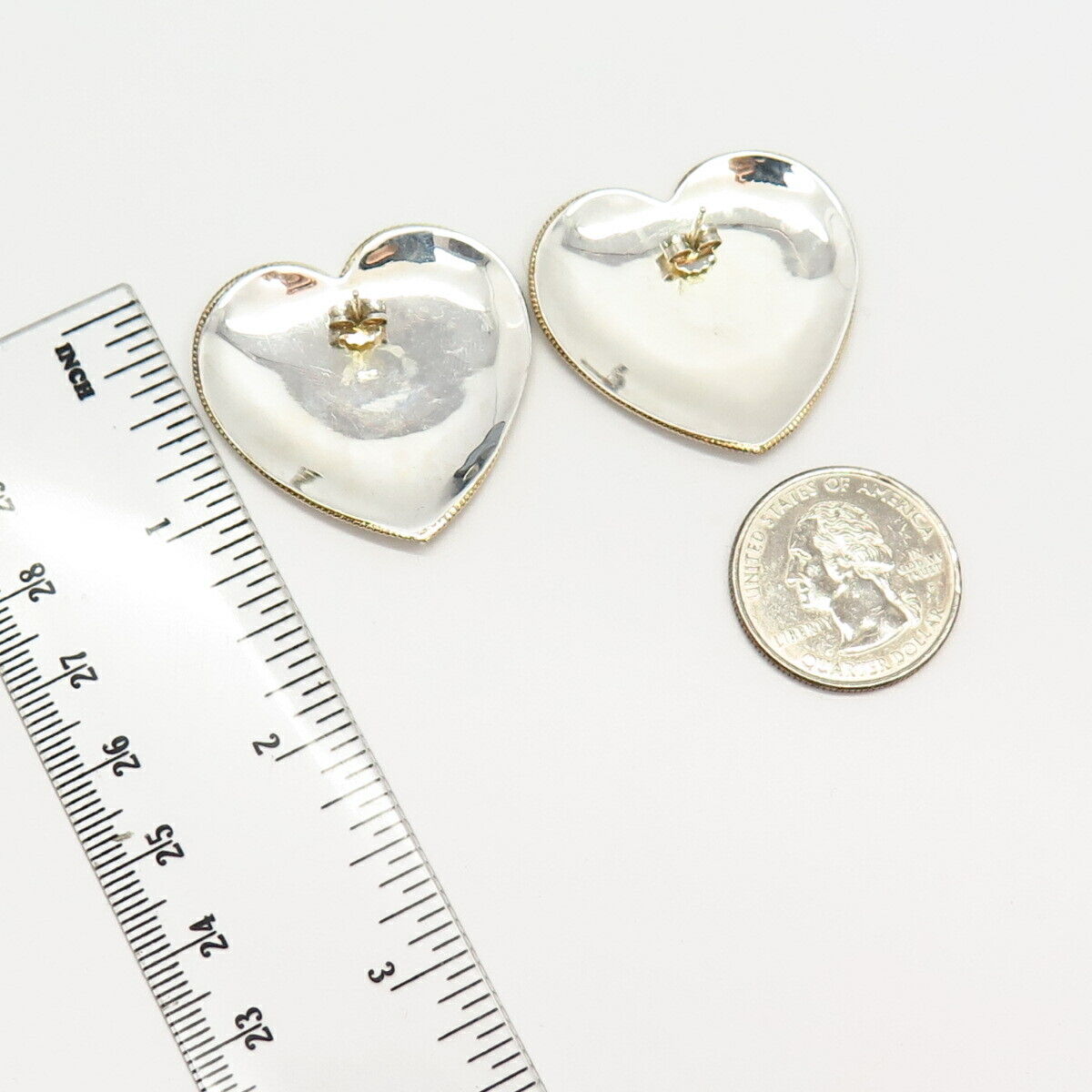 925 Sterling Silver 2-Tone Etched Heart Design Earrings