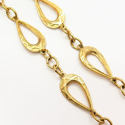 Gold Plated Vintage Trifari Teardrop Station Long Chain Necklace 45"