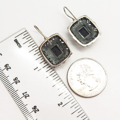 925 Sterling Silver Real Black Onyx Gem Domed Square Earrings