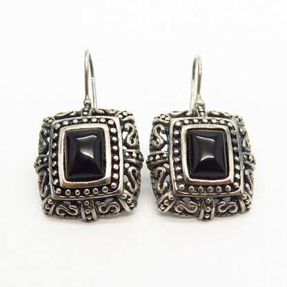 925 Sterling Silver Real Black Onyx Gem Domed Square Earrings