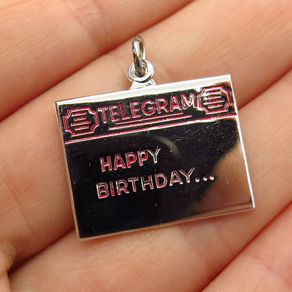 925 Sterling Silver Vintage "Telegram Happy Birthday" Tag Pendant