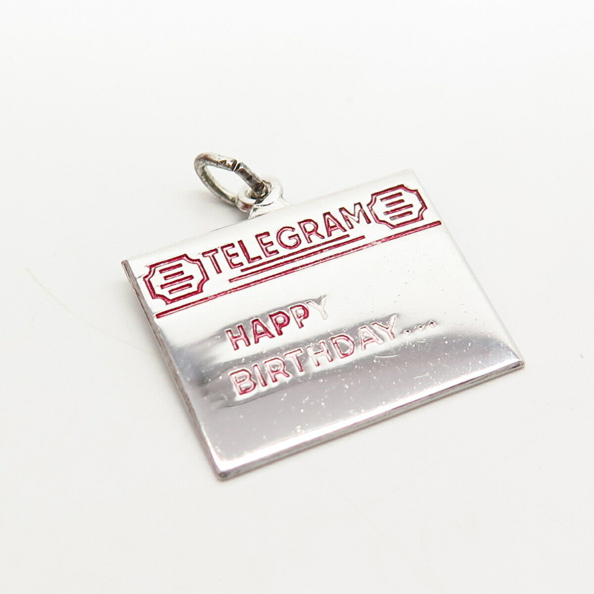 925 Sterling Silver Vintage "Telegram Happy Birthday" Tag Pendant